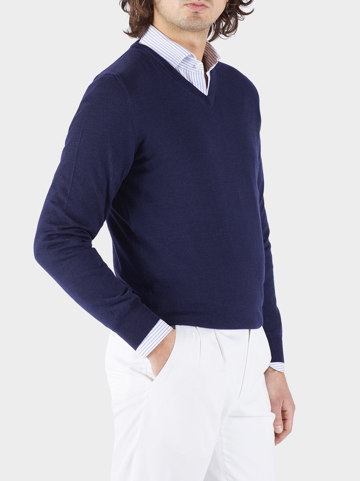 Long-sleeved polo shirt in wool knit