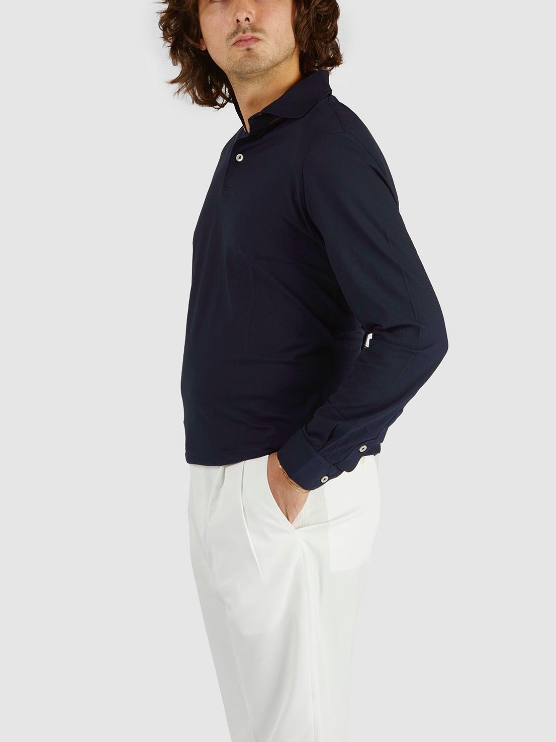 Long-sleeved polo shirt in cotton jersey